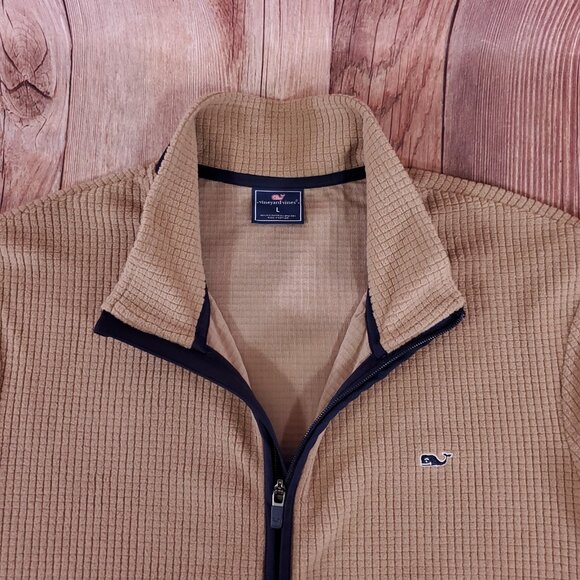 Vineyard Vines Mens Size Large Grid Fleece Full Zip Jacket Brown Whale Warm - Picture 6 of 14